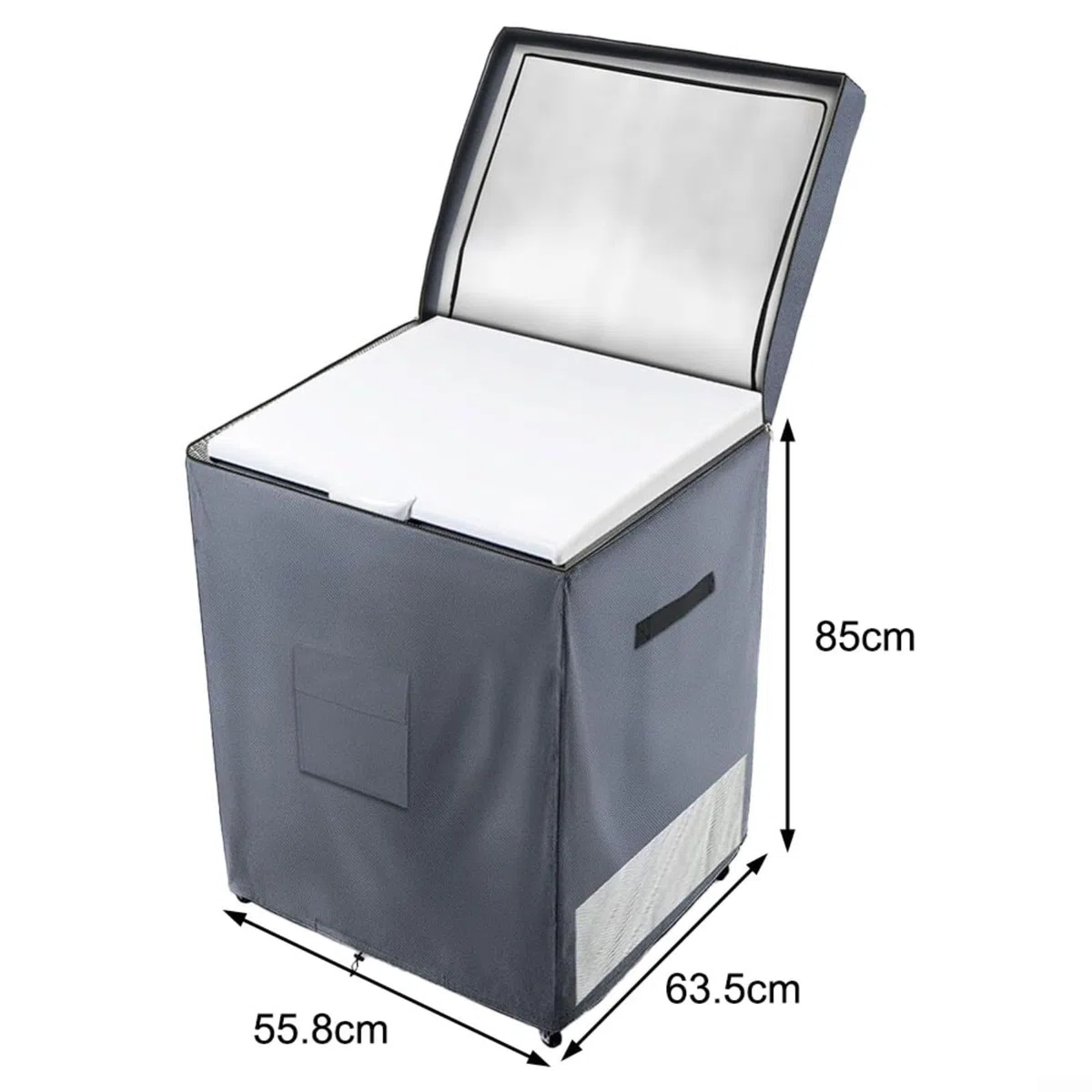 Copertura per Congelatore a Pozzetto da Esterno Impermeabile con Doppia Apertura Design Superiore con Prese d'Aria e Tasca Portaoggetti per 7,0 Piedi Cubi (grigio 55,88 x 63,5 x 85,09 cm)