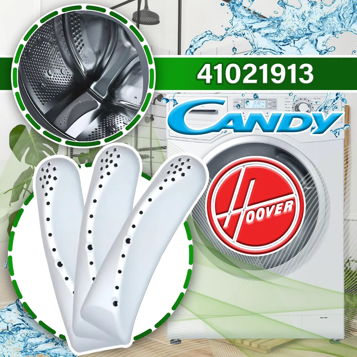 3 Pezzi Trascinatore per Tamburo Lavatrice 180x53 mm con Codice Originale 41021913 per Candy per Hoover - Garanzia di 5 Anni - ONIX TECH
