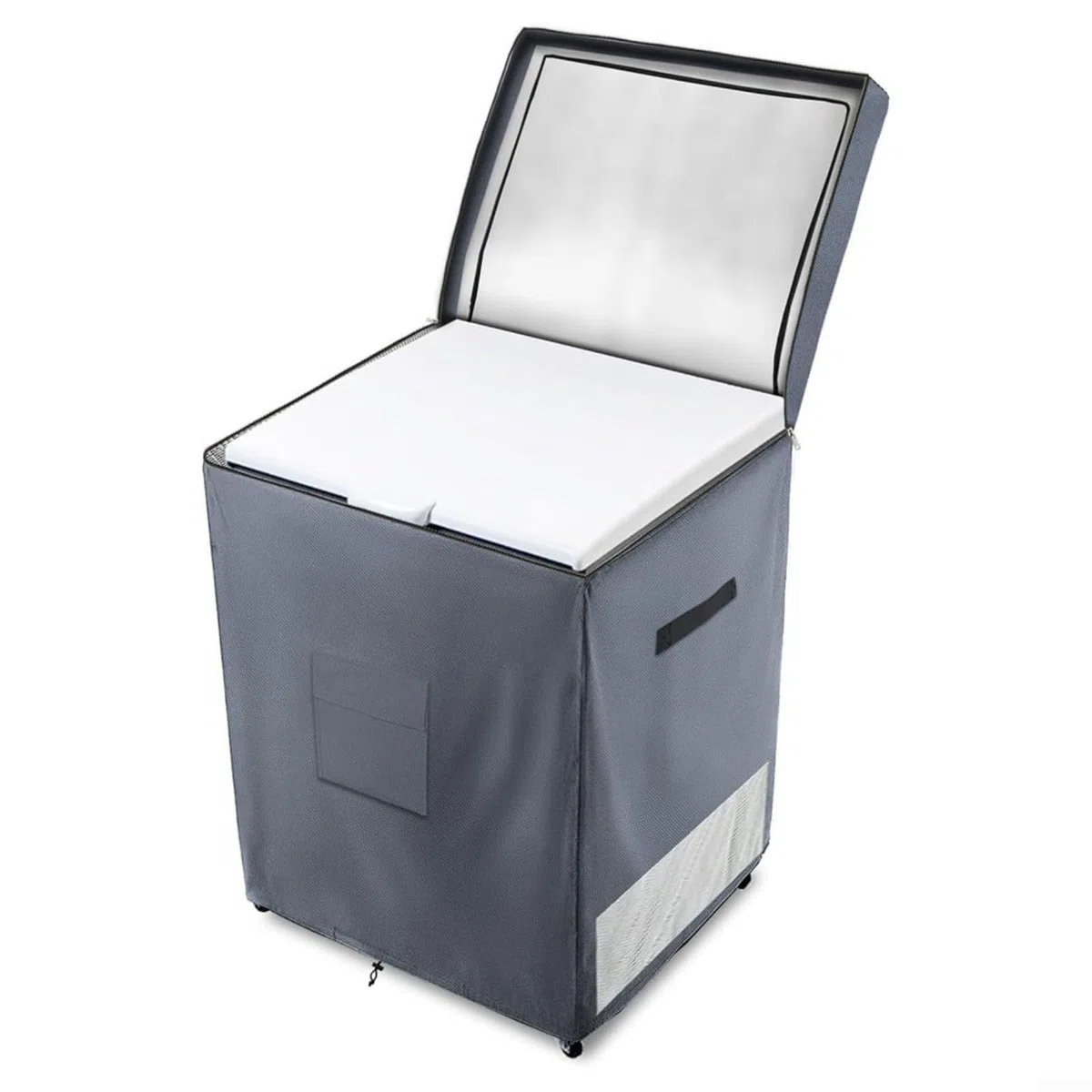 Copertura per Congelatore a Pozzetto da Esterno Impermeabile con Doppia Apertura Design Superiore con Prese d'Aria e Tasca Portaoggetti per 7,0 Piedi Cubi (grigio 55,88 x 63,5 x 85,09 cm)