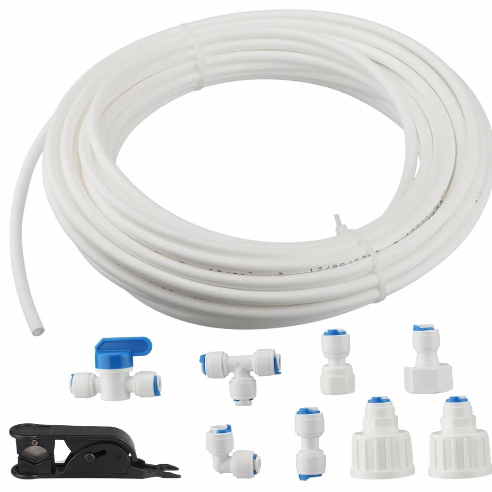 Kit di connessione acqua per frigorifero da 15m,tubo flessibile del collettore frigorifero,adatto per purificatori d'acqua, fontane, ecc, dotato di accessori per sistemi a osmosi inversa Bianco