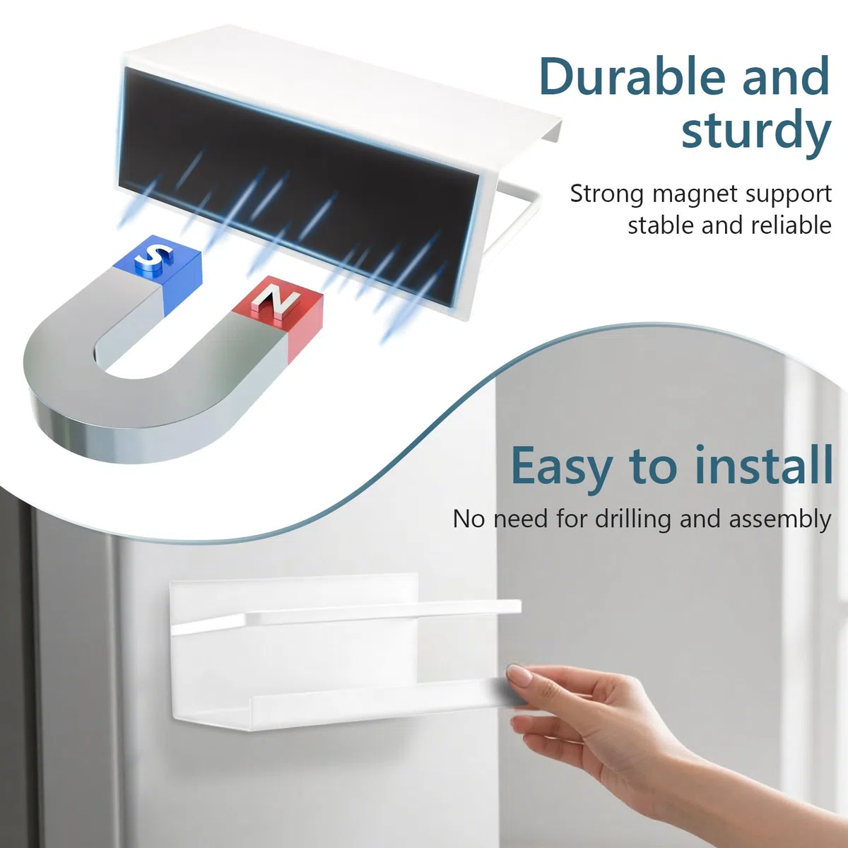 Mensola Magnetica Frigo, 2 Pezzi Portaspezie Magnetico per Frigorifero e Lavatrice, Organizzatore per Cucina, Risparmio Spazio (Bianco)