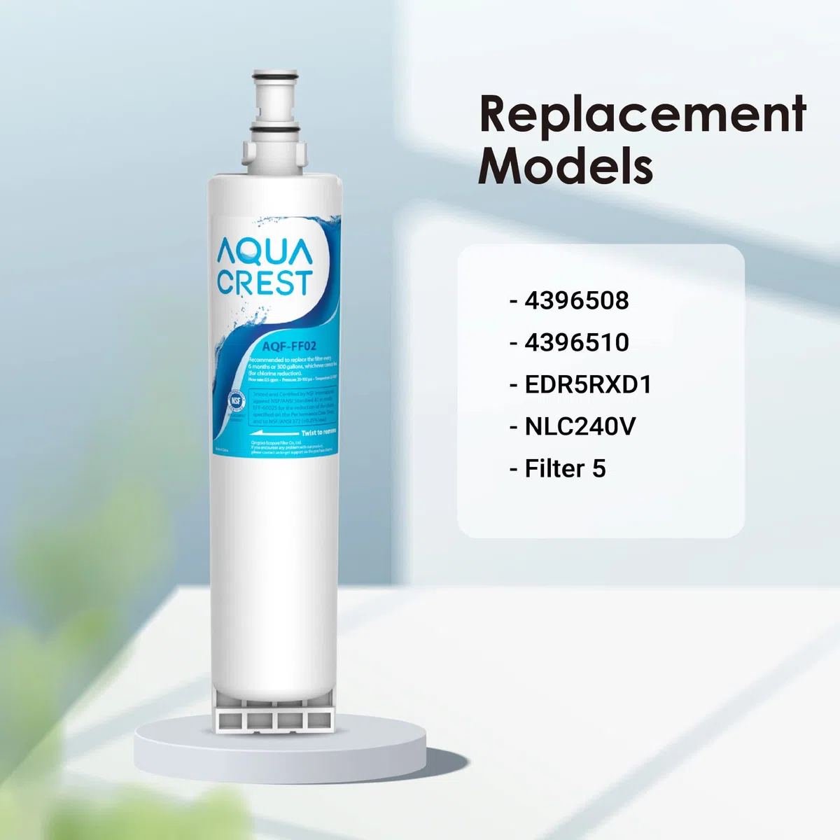 1X AQUACREST 4396508 Filtro Acqua,Compatibile con Whirlpool 4396508 4396510,SBS002 SBS003 SBS004 SBS200 S20BRS EDR5RXD1 481281729632 461950271171