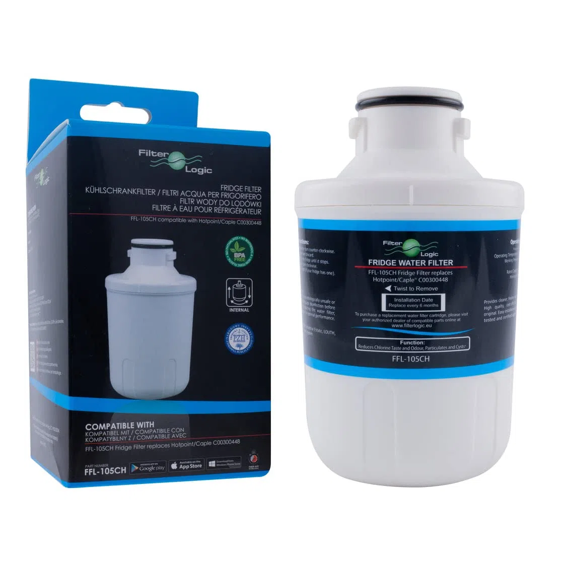 FilterLogic FFL-105CH | Filtro acqua compatibile con Foshan Micro Midea MFCMG14211FR, MFCMG14211F - compatibile con Indesit, Hotpoint, Wpro C00300448 per frigorifero americano