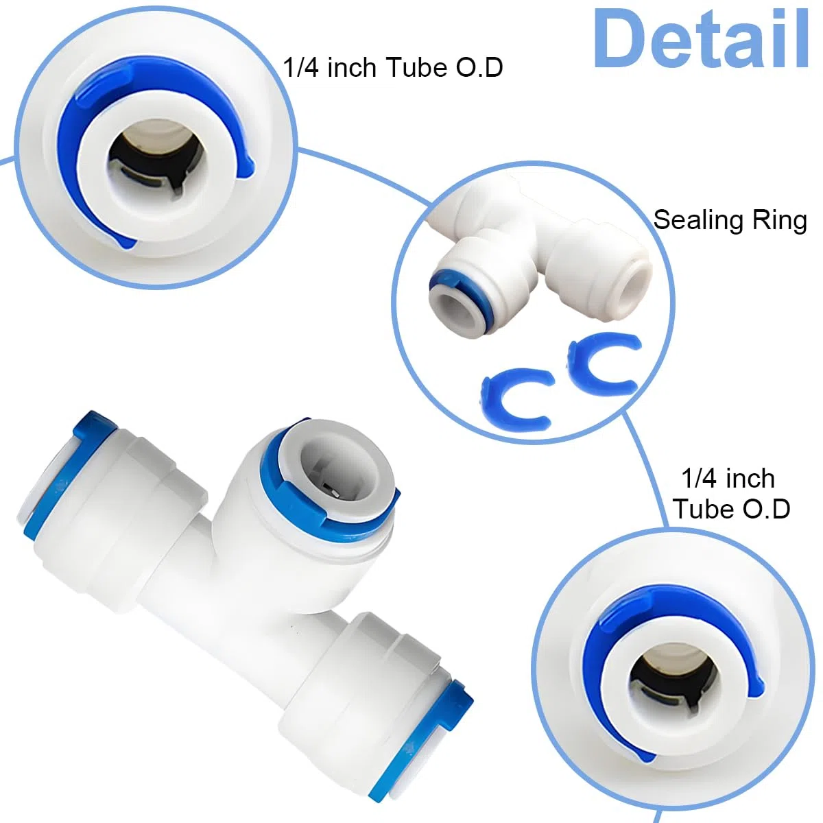10 raccordi a T da 1/4" a 3 vie a innesto rapido da 1/4" (6,35 mm), raccordo rapido per tubo dell'acqua, per sistema di osmosi inversa dell'acqua