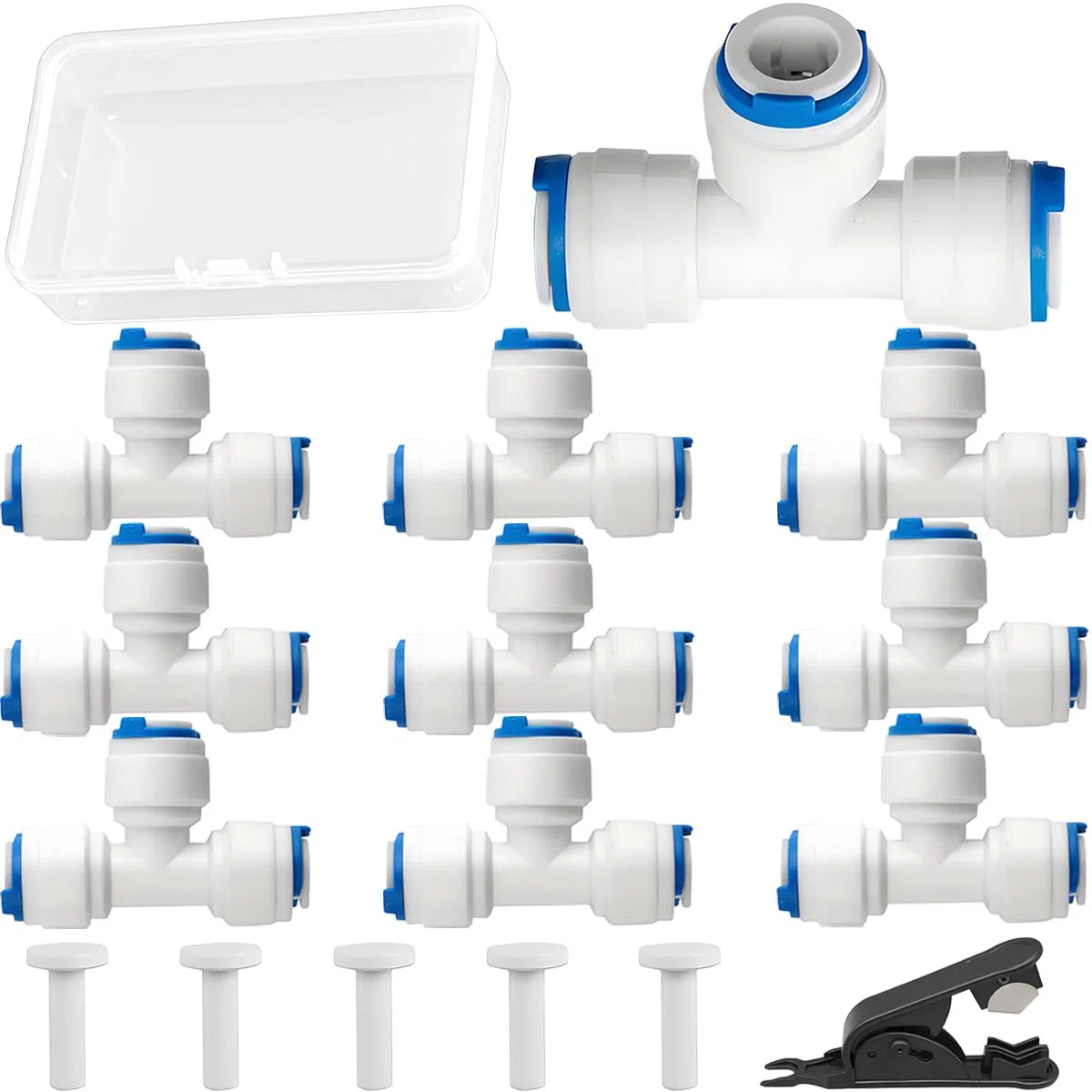 10 raccordi a T da 1/4" a 3 vie a innesto rapido da 1/4" (6,35 mm), raccordo rapido per tubo dell'acqua, per sistema di osmosi inversa dell'acqua