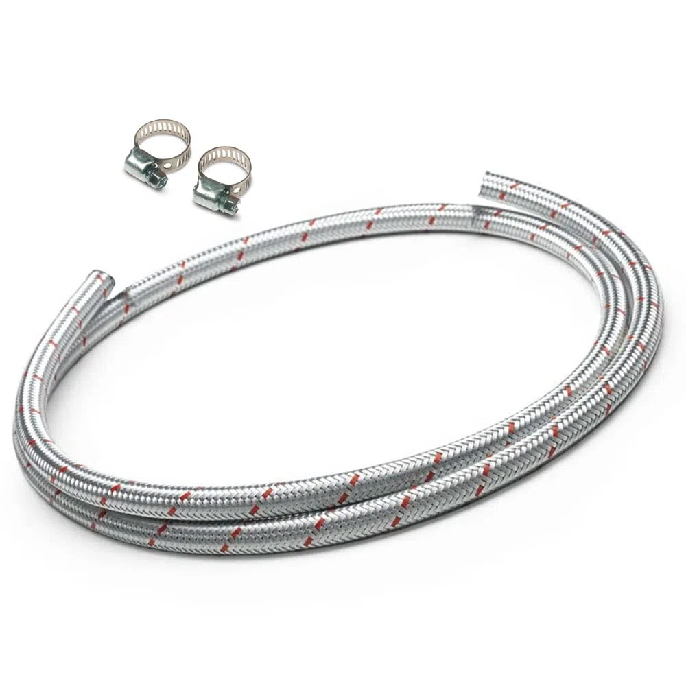 Tubo GAS BUTANO/PROPANO intrecciato metallico 9 x 15 mm 2 metri + 2 fascette