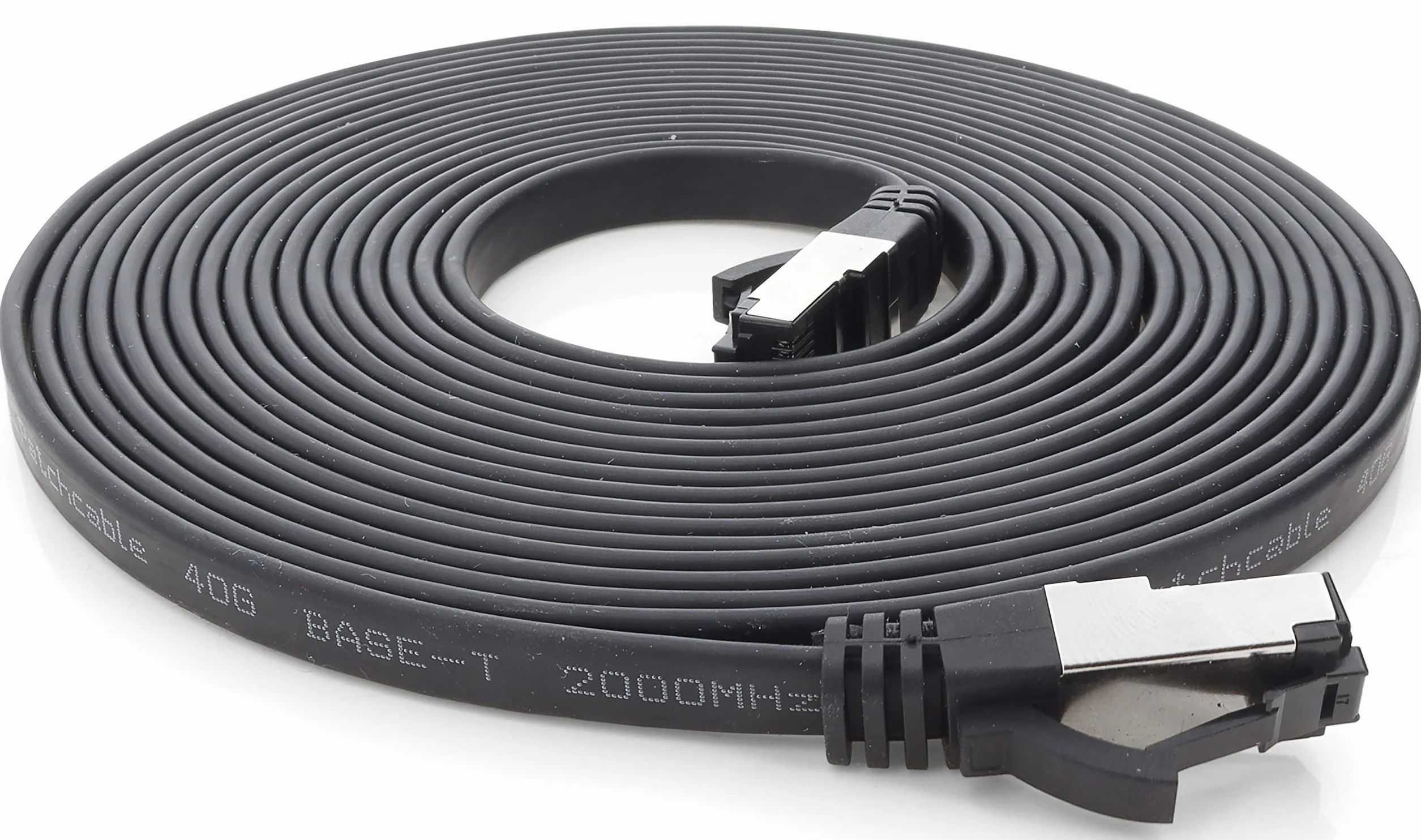 1aTTack.de Cavo patch Cat 8 piatto nero 40 Gigabit cavo di rete Ethernet LAN 40 Gbps 2000 MHz cavo patch Cat8 LSZH TPE PIMF Rj45 spina 5 pezzi – 0,5 m