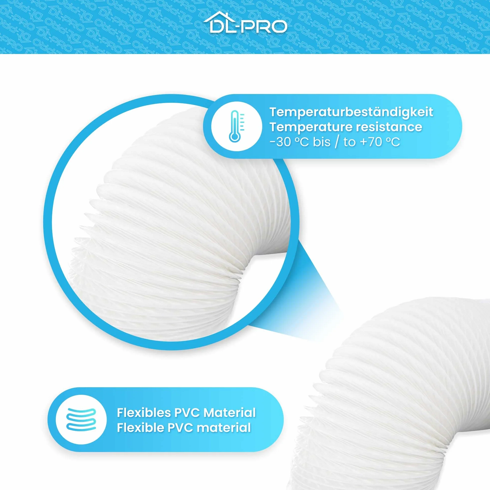 DL-pro 6 m Tubo scarico Ø100 mm – Tubo flessibile PVC bianco per climatizzatore, asciugatrice, cappa – NON adatto Ø102 mm