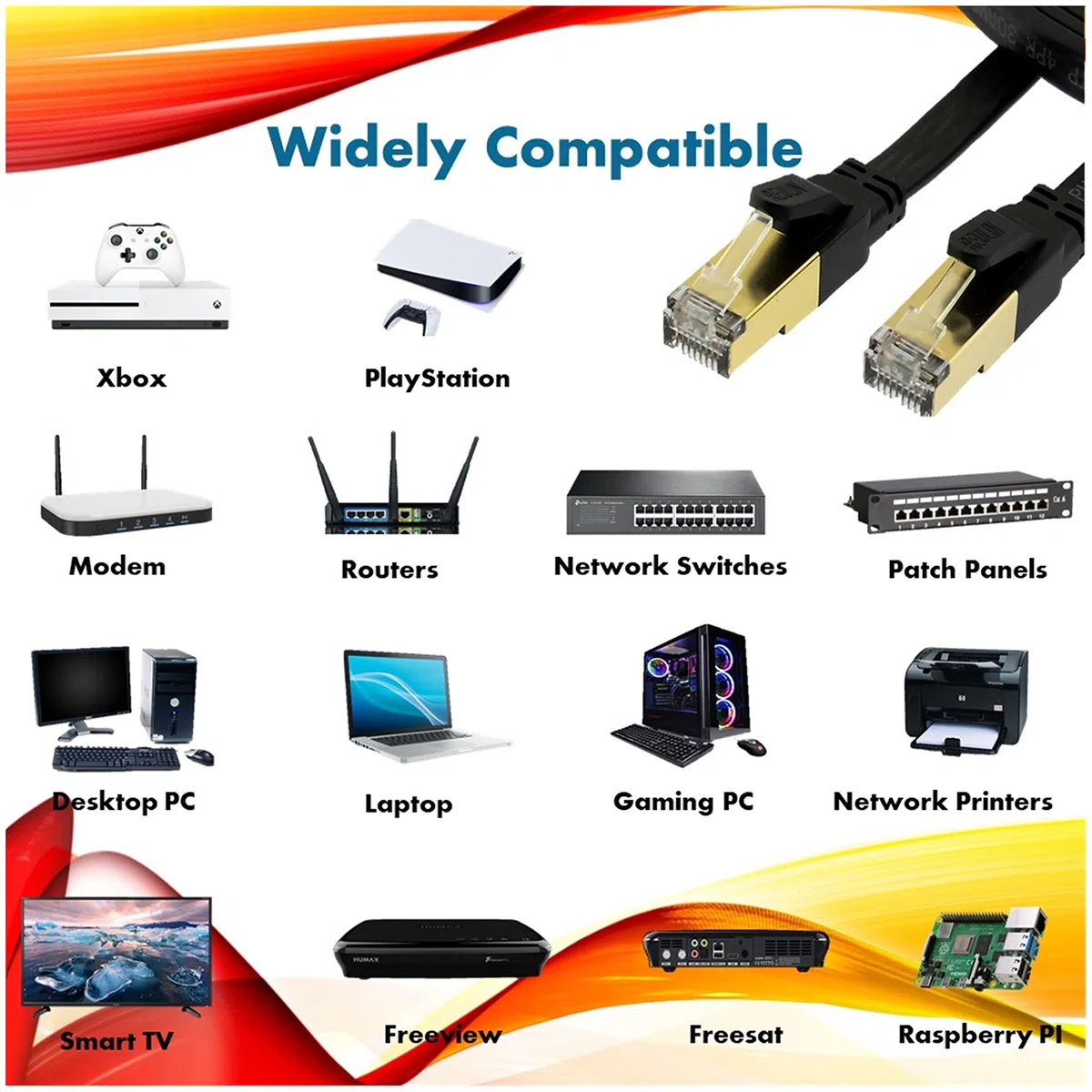 Ultra-Flessibile Cavo Ethernet Piatto CAT8 da 14M di Lunghezza - Cavo Internet LAN ad Alta Velocità 40-Gbps [ 14 Metri ]