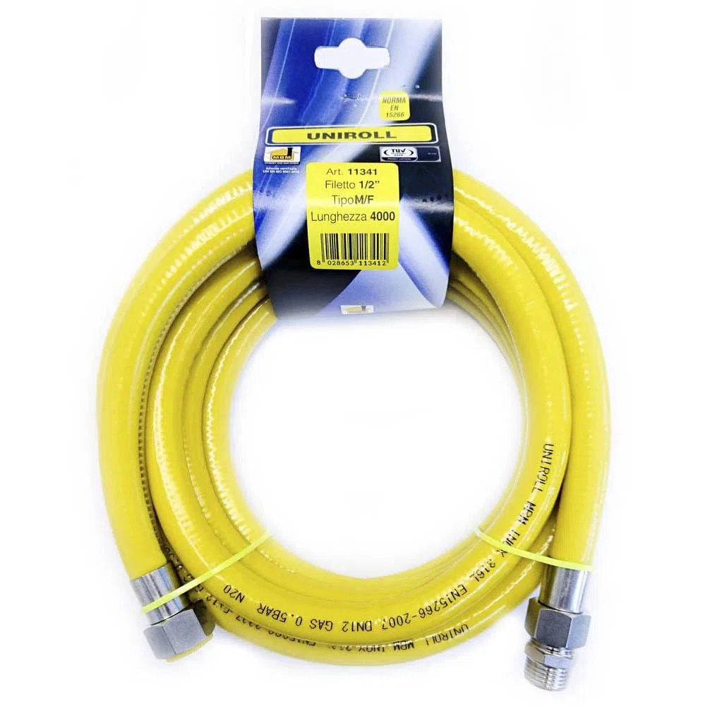 Tubo gas cucina 4 mt metri flessibile - 1/2" MF inox a norma EN 15266 utilizzatori gas domestico UNIROLL