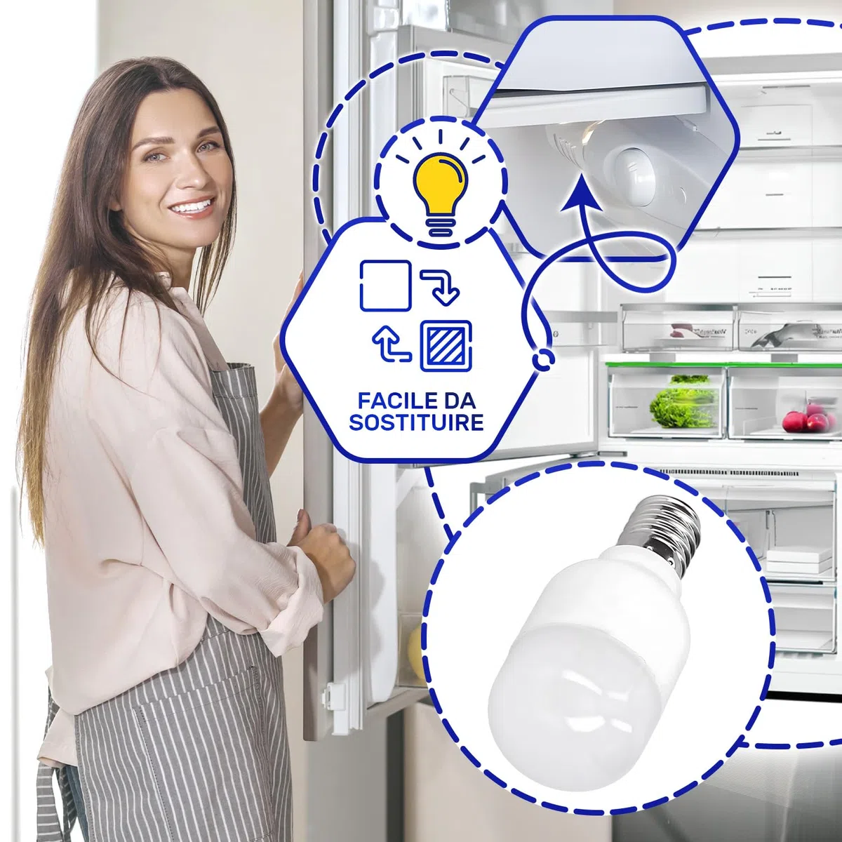 MONTERAL Lampada LED E14 per Frigorifero con Congelatore 2W 220-240V 50/60Hz 200Lm 7000K 19,5mA