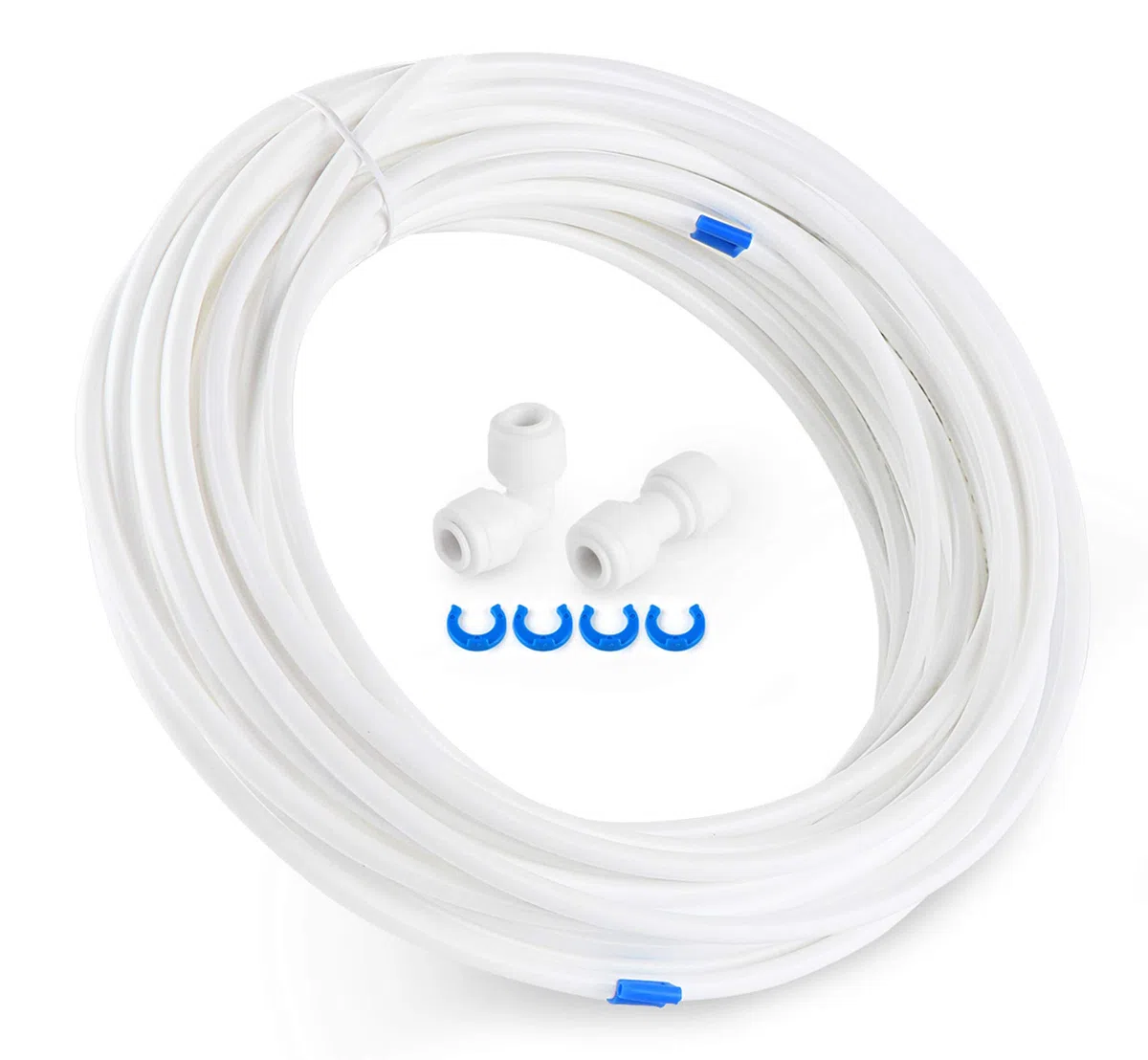 ilauke Tubo dell'Acqua da 15 M, Kit Connettore per Frigorifero Doppio in Stile Europeo, Tubo di Ingresso Dell'acqua da 6,35mm (1/4"), Bianco