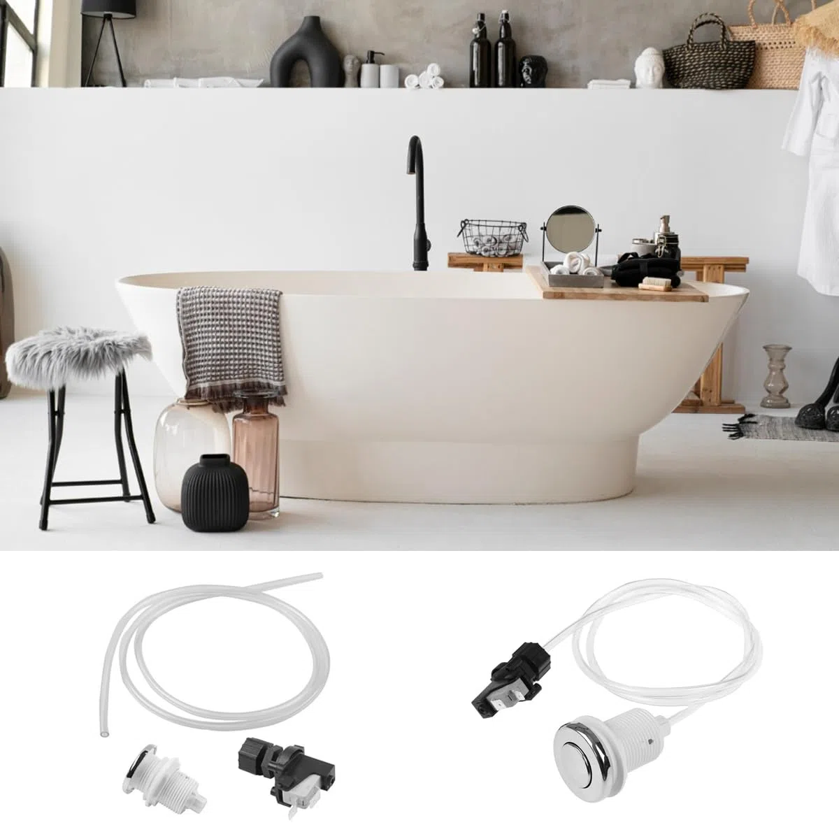 Kit Pulsante Pneumatico per Interruttore da Bagno, Kit per Smaltimento Rifiuti, Kit Interruttore Pneumatico per Smaltimento Rifiuti.
