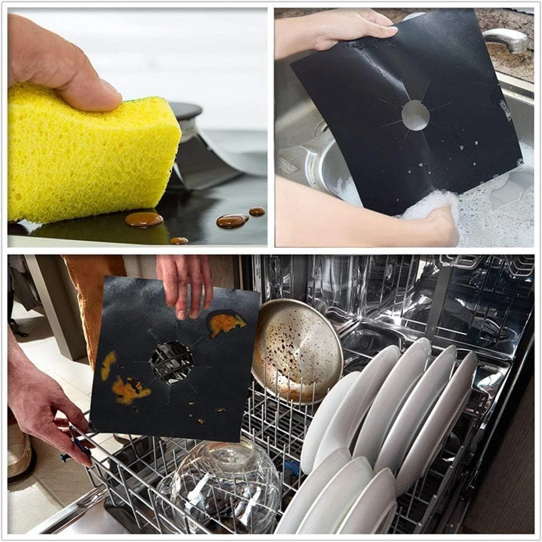10 PCS Proteggi Fornelli Cucina, Protezioni per Fornelli a Gas, Coperchio Piano Cottura, Doppio Spessore,Rivestimento Antiaderente, Copri Piano Cottura,Rivestimento Cucina (Argento)