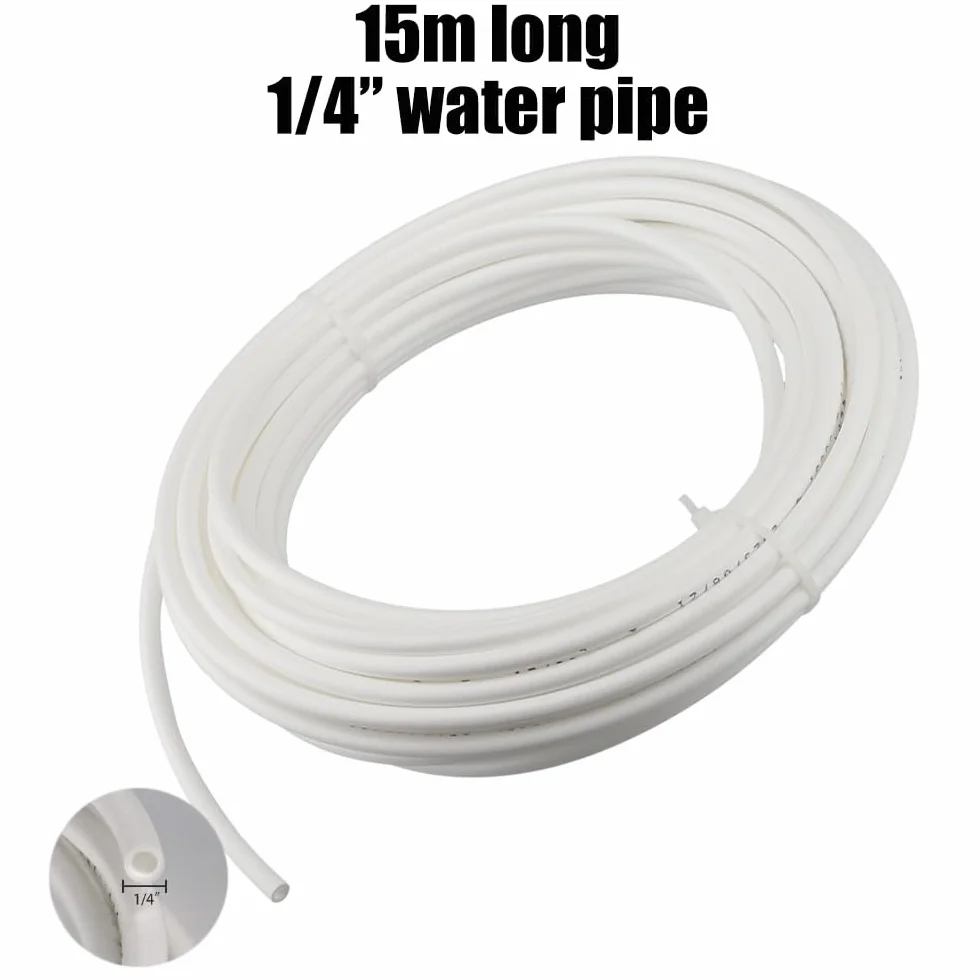 Kit di connessione acqua per frigorifero da 15m,tubo flessibile del collettore frigorifero,adatto per purificatori d'acqua, fontane, ecc, dotato di accessori per sistemi a osmosi inversa Bianco