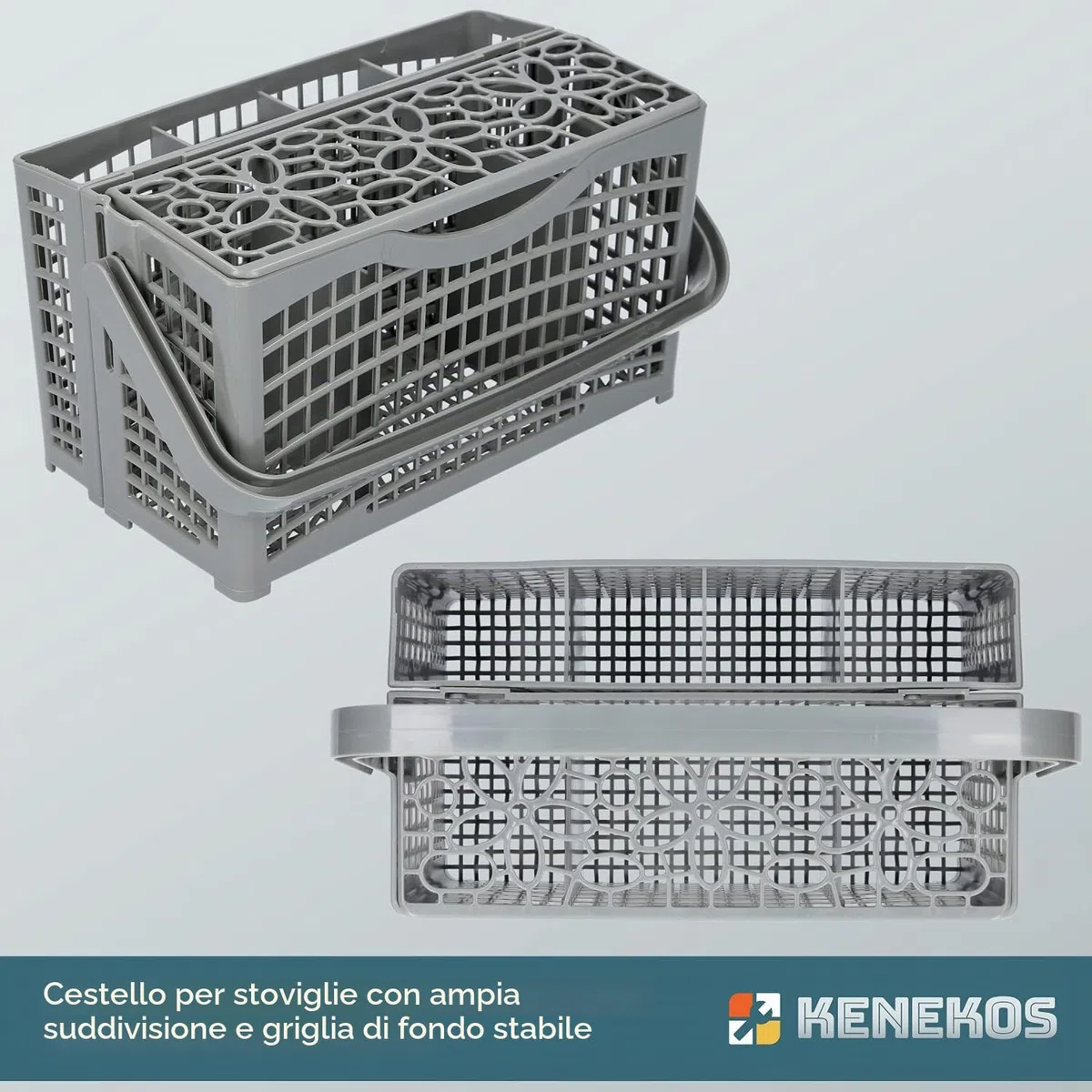 Kenekos - Cestino portaposate 2 in 1 universale divisibile, adatto a molte lavastoviglie e lavastoviglie compatibili con Bosch Siemens Miele AEG Neff - 23,0 cm x (8,5 cm + 4,5 cm) x 13,5 cm