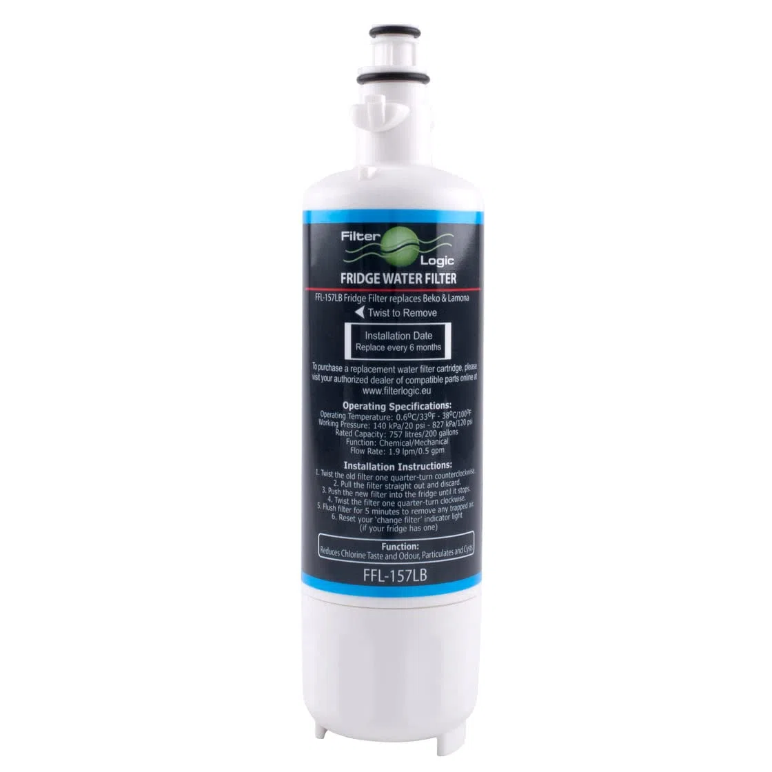 FilterLogic FFL-157LB | Filtro acqua sostituisce cartuccia 4874960100 compatibile con Beko, Smeg, Grundig, Kuppersbusch frigorifero frigo americano 4 porte